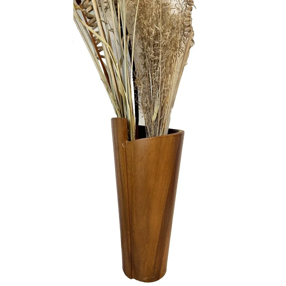 Crate and Barrel Maganda Cylinder Acacia Wood Vase Asymmetrical Design Decor 12